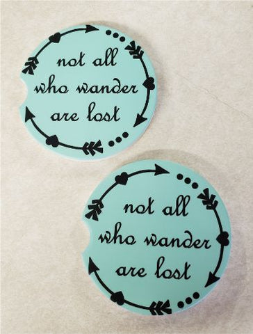 'Not All Who Wander' Sandstone Car Coasters - Set of Two