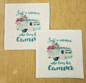 'Just a Woman' Linen Coasters - Set of Two